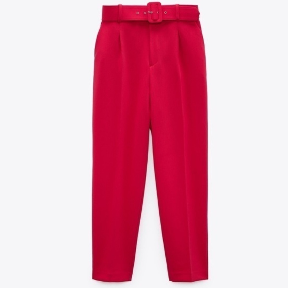 Zara Hot Pink Tailored Belted Trousers large - Picture 2 of 11